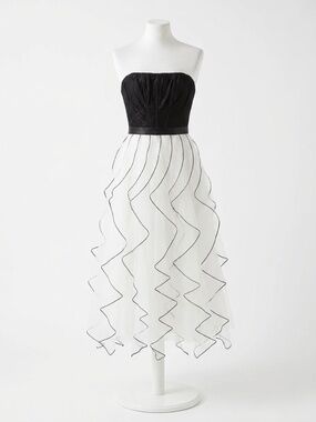 NWT Black & White Strapless Ruffle Chiffon Cocktail Dress — Formal / Prom / Wedd